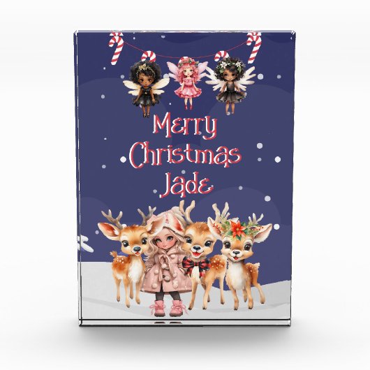 Vrolijk Kerstmis Rendier Peppermint Fairy w / Naam Fotoblokken (Voorkant)