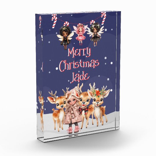 Vrolijk Kerstmis Rendier Peppermint Fairy w / Naam Fotoblokken (Links)