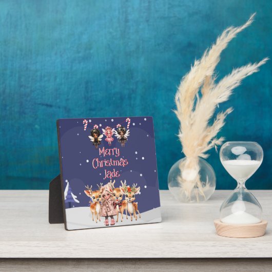 Vrolijk Kerstmis Rendier Peppermint Fairy w / Naam Fotoplaat (Insitu)