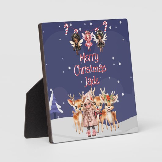 Vrolijk Kerstmis Rendier Peppermint Fairy w / Naam Fotoplaat (Voorkant)