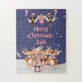 Vrolijk Kerstmis Rendier Peppermint Fairy w / Naam Legpuzzel (Verticaal)