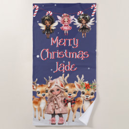 Vrolijk Kerstmis Rendier Peppermint Fairy w / Naam Strandlaken