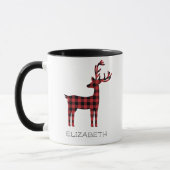 Vrolijk Kerstmis Rendier Plaid Gift Zwart Koffie Mok (Links)