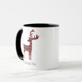 Vrolijk Kerstmis Rendier Plaid Gift Zwart Koffie Mok (Voorkant links)