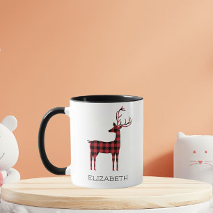 Vrolijk Kerstmis Rendier Plaid Gift Zwart Koffie Mok