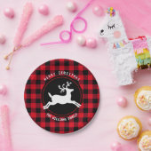 Vrolijk Kerstmis Rendier Rood Zwart Buffel Check Papieren Bordje (Feest)