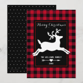 Vrolijk Kerstmis Rendier Rustieke Rode Buffel Chec Feestdagenkaart (Voorkant / Achterkant)