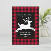 Vrolijk Kerstmis Rendier Rustieke Rode Buffel Chec Feestdagenkaart (Staand voorkant)