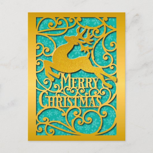 Vrolijk Kerstmis Rendier Silhouetten Sneeuwvlok Briefkaart (Voorkant)