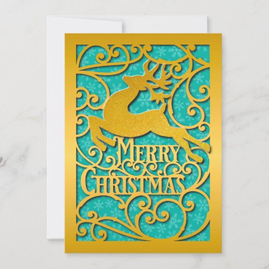 Vrolijk Kerstmis Rendier Silhouetten Sneeuwvlok Feestdagenkaart (Voorkant)