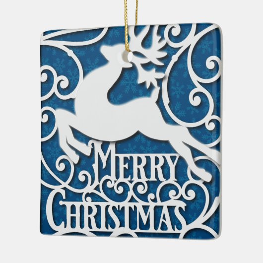 Vrolijk Kerstmis Rendier Silhouetten Sneeuwvlok Keramisch Ornament (Links)