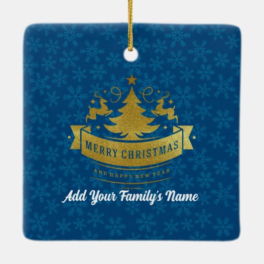 Vrolijk Kerstmis Rendier Silhouetten Sneeuwvlok Keramisch Ornament (Achterkant)