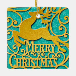 Vrolijk Kerstmis Rendier Silhouetten Sneeuwvlok Keramisch Ornament