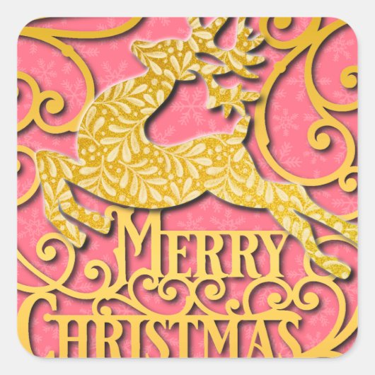 Vrolijk Kerstmis Rendier Silhouetten Sneeuwvlok Vierkante Sticker (Voorkant)