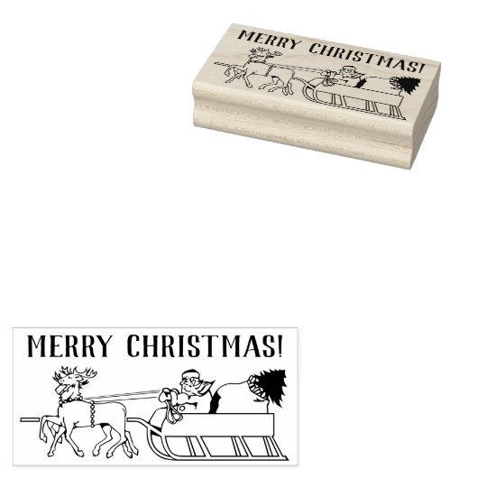 Vrolijk Kerstmis Rendier Sleigh Ride Santa Claus Rubberstempel (Gestempeld)