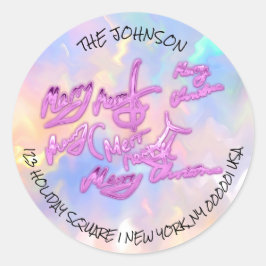 Vrolijk Kerstmis retour adreslabel RSVP Holograp Ronde Sticker