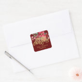 Vrolijk Kerstmis Retouradres Klassieke bloemen Vierkante Sticker (Envelop)