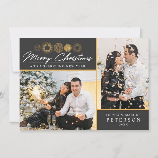 Vrolijk Kerstmis Retro Goud Burst Foto Groet Feestdagenkaart (Voorkant)