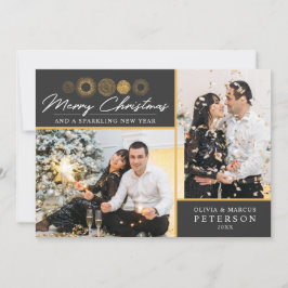 Vrolijk Kerstmis Retro Goud Burst Foto Groet Feestdagenkaart