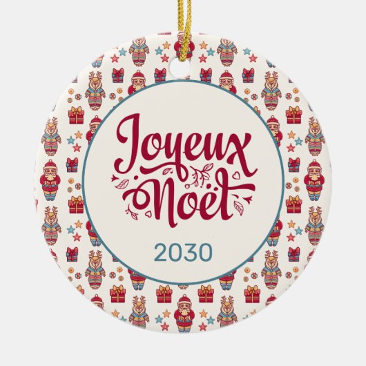 Vrolijk Kerstmis Retro Kerstman Crème Keramisch Ornament (Voorkant)