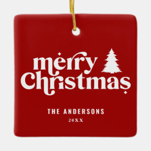 Vrolijk Kerstmis retro lettertype foto vakantie Keramisch Ornament