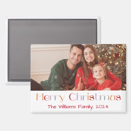 Vrolijk Kerstmis retro leuk script vakantie foto Magneet (Voorkant / Achterkant)
