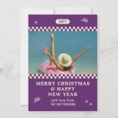 Vrolijk Kerstmis Retro Paarse Foto Gepersonaliseer Feestdagenkaart (Voorkant)