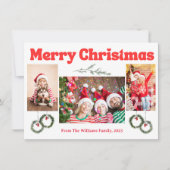Vrolijk Kerstmis retro rode kalligrafie 3 foto's Feestdagenkaart (Voorkant)