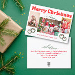 Vrolijk Kerstmis retro rode kalligrafie 3 foto's Feestdagenkaart<br><div class="desc">Elegante vrolijke kerst  retro kalligrafie drie foto's collage met kerst groen vakantie kaart twee zijdige kaart,  op de achterkant vakantie bericht</div>