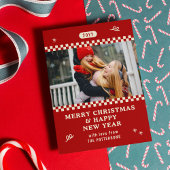 Vrolijk Kerstmis Retro Rood Foto Gepersonaliseerd Feestdagenkaart