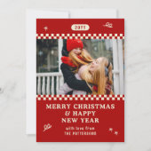 Vrolijk Kerstmis Retro Rood Foto Gepersonaliseerd Feestdagenkaart (Voorkant)