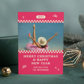 Vrolijk Kerstmis Retro Roze Foto Gepersonaliseerd