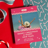 Vrolijk Kerstmis Retro Roze Foto Gepersonaliseerd Feestdagenkaart