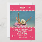 Vrolijk Kerstmis Retro Roze Foto Gepersonaliseerd Feestdagenkaart (Voorkant)