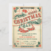 Vrolijk Kerstmis Retro  Rustieke Uitnodiging (Voorkant)