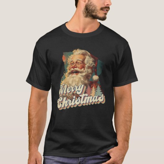Vrolijk Kerstmis Retro Santa  Xmas T-shirt (Voorkant)