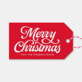 Vrolijk Kerstmis retro script vakantie Cadeaulabel (Voorkant (Horizontaal))