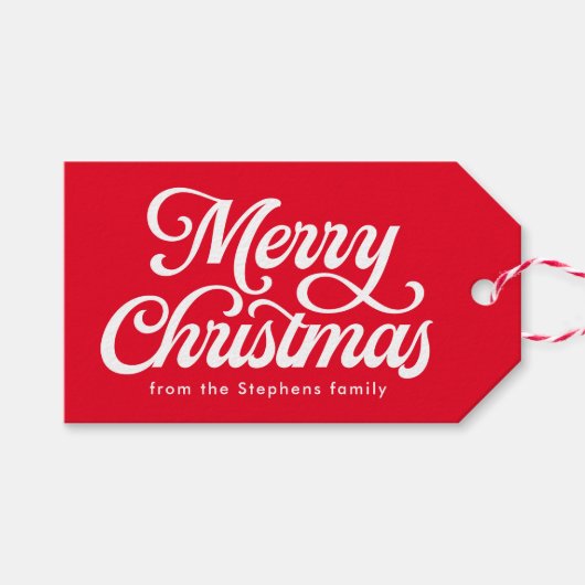 Vrolijk Kerstmis retro script vakantie Cadeaulabel (Voorkant (Horizontaal))