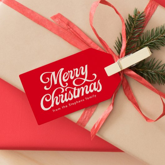 Vrolijk Kerstmis retro script vakantie Cadeaulabel