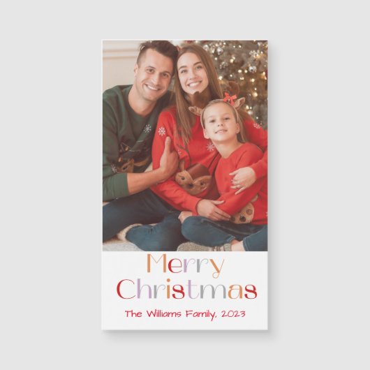 Vrolijk Kerstmis Retro Script Vakantie Fotomagneet (Voorkant)