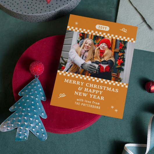 Vrolijk Kerstmis Retro Sinaasappel Foto Gepersonal