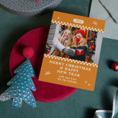 Vrolijk Kerstmis Retro Sinaasappel Foto Gepersonal Feestdagenkaart