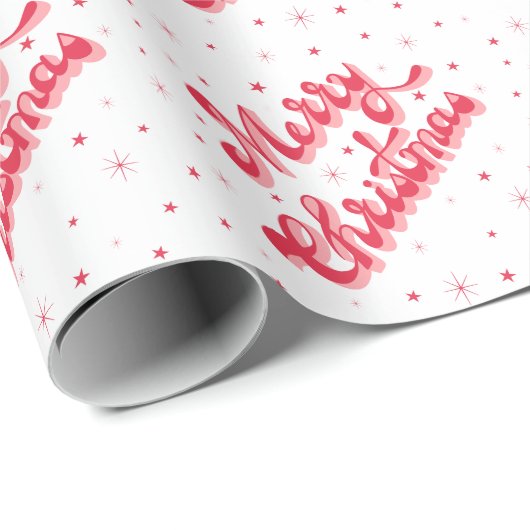 Vrolijk Kerstmis Retro Sterren Vakantie Rood Cadeaupapier (Rol Hoek)
