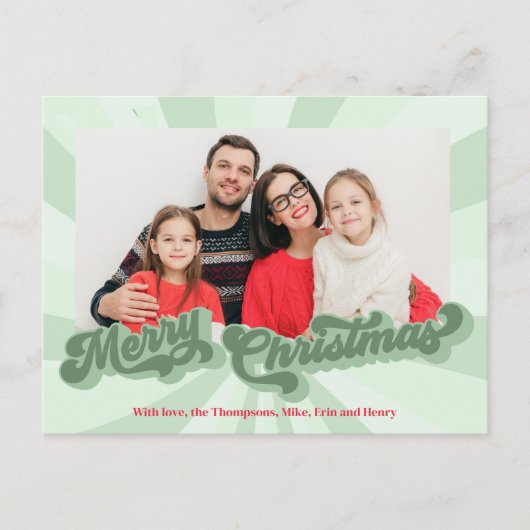 Vrolijk Kerstmis Retro Typografie Foto Rood Groen Feestdagenkaart (Voorkant)