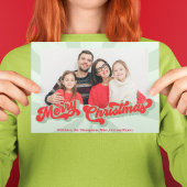 Vrolijk Kerstmis Retro Typografie Foto Rood Groen Feestdagenkaart
