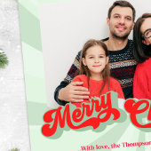 Vrolijk Kerstmis Retro Typografie Foto Rood Groen Feestdagenkaart