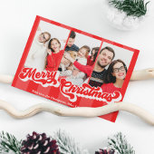 Vrolijk Kerstmis Retro Typografie Multi Drie Foto Feestdagenkaart