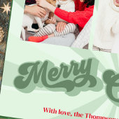 Vrolijk Kerstmis Retro Typografie Multi Foto Groen Feestdagenkaart