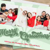 Vrolijk Kerstmis Retro Typografie Multi Foto Groen Feestdagenkaart
