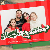 Vrolijk Kerstmis Retro Typografie Rood Groen Foto Feestdagenkaart